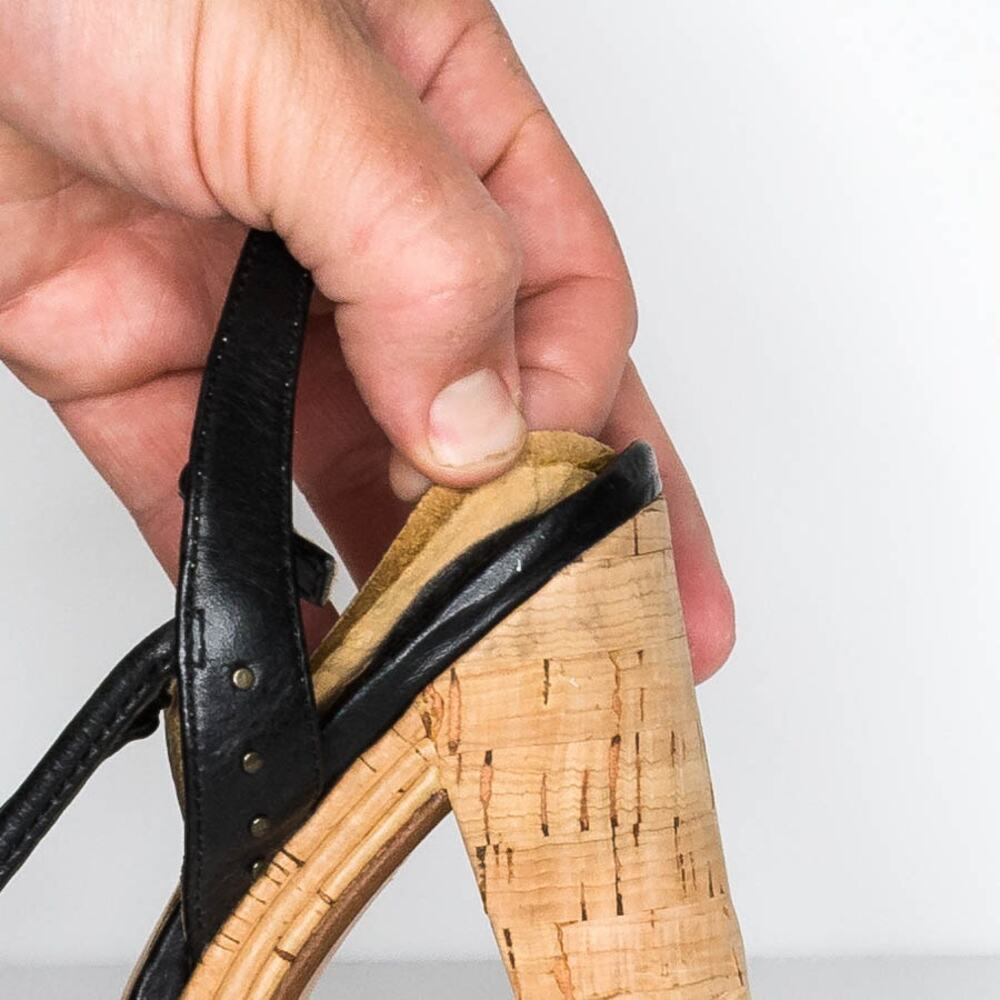 Frye Women's High Heels Strappy Cork READ Black Tan Size 8.5 M | AR - Picture 8 of 8